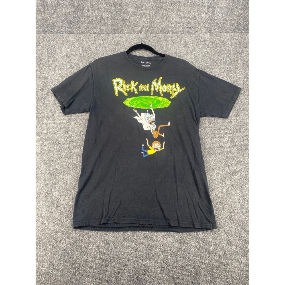 Rick and Morty Graphic T-Shirt Adult Swim Mens Size M Black Portal Short Sleeve